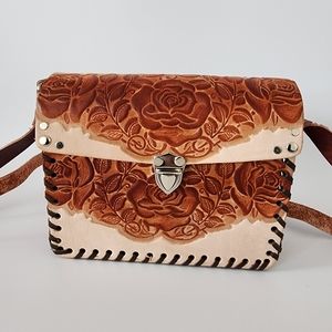 Handmade leather mexican rose purse crossbody